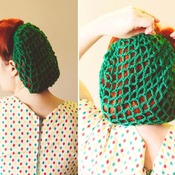 Deep Green pinup hair net snood pinup rockabilly - Picture 4 of 5